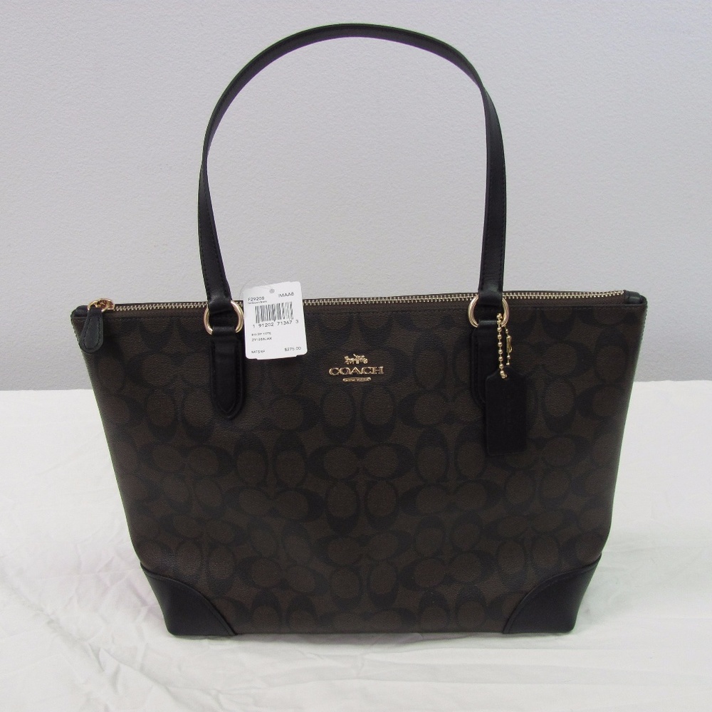 COACH Brown Signature City Zip Tote Shoulder